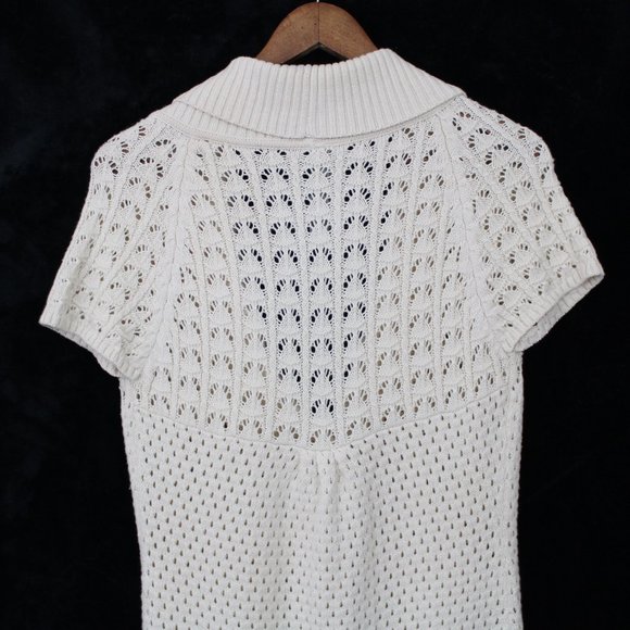 ⬇️$20 Fossil Cream Crochet  Lace Short Sleeve Cardigan - Picture 6 of 13
